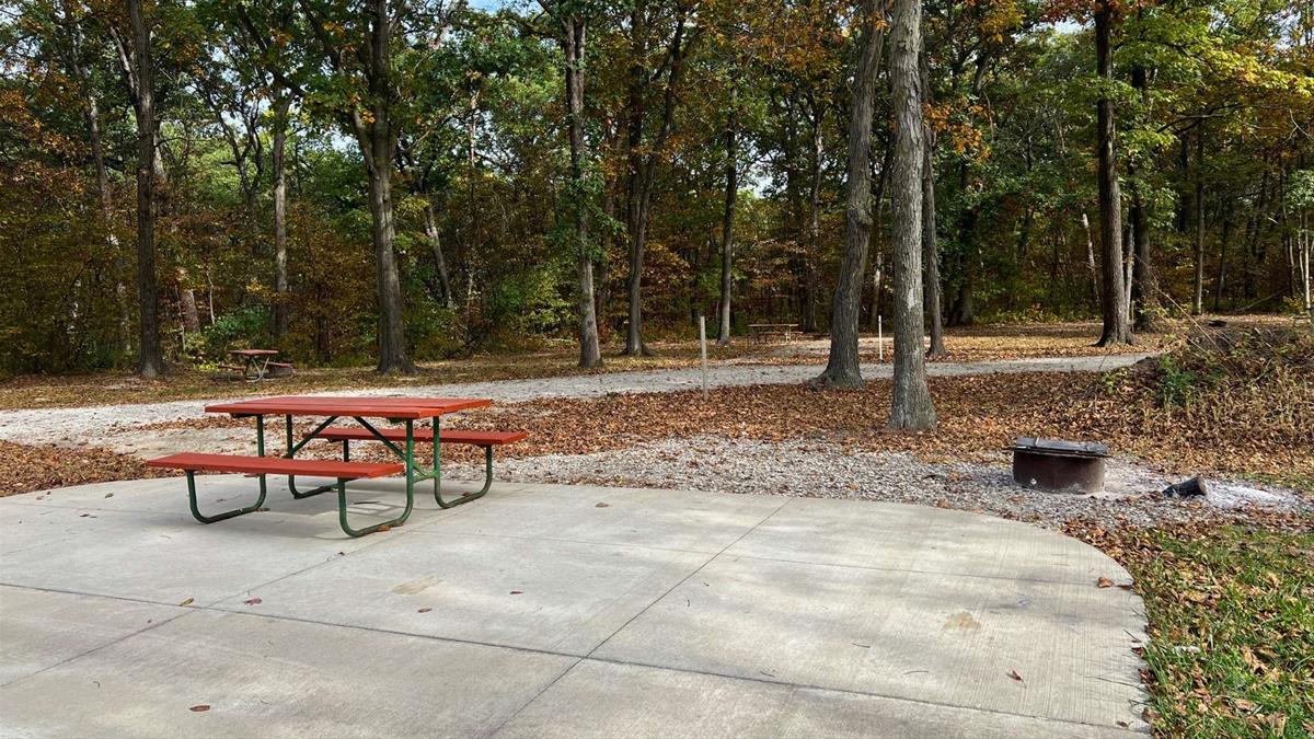 Concrete campsite with fire ring and picnic table