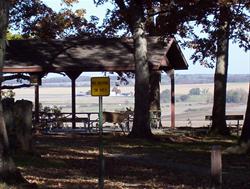 The overlook shelter at Slip Bluff overlooks the Grand River.