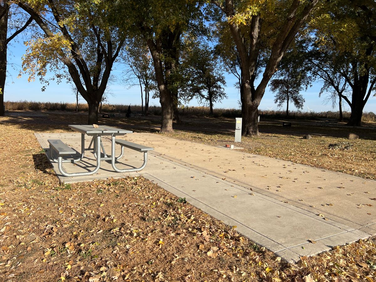 Douma campsite #9  cement parking pad with picnic table and fire pit