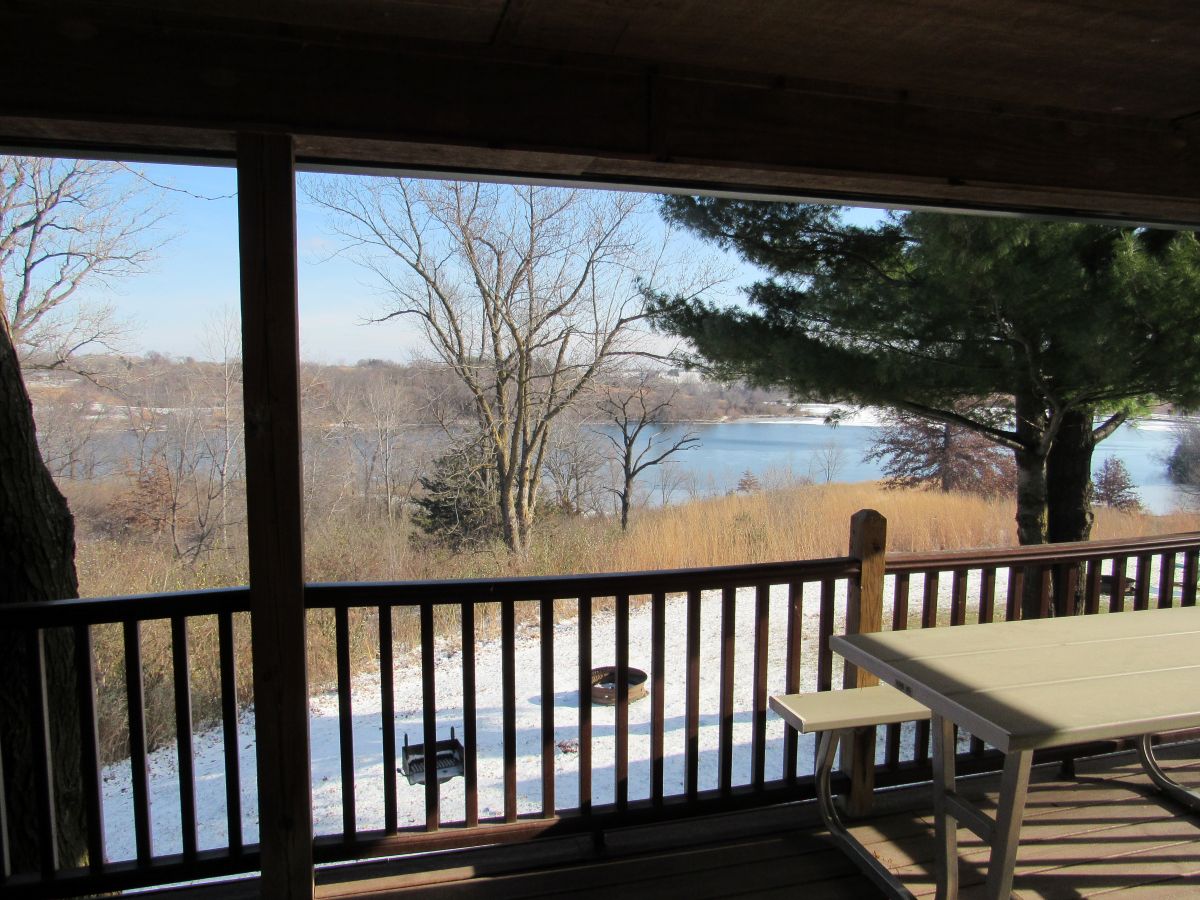 Timberview Cabin - Outside winter view from the deck looking ont onto Lake Iowa