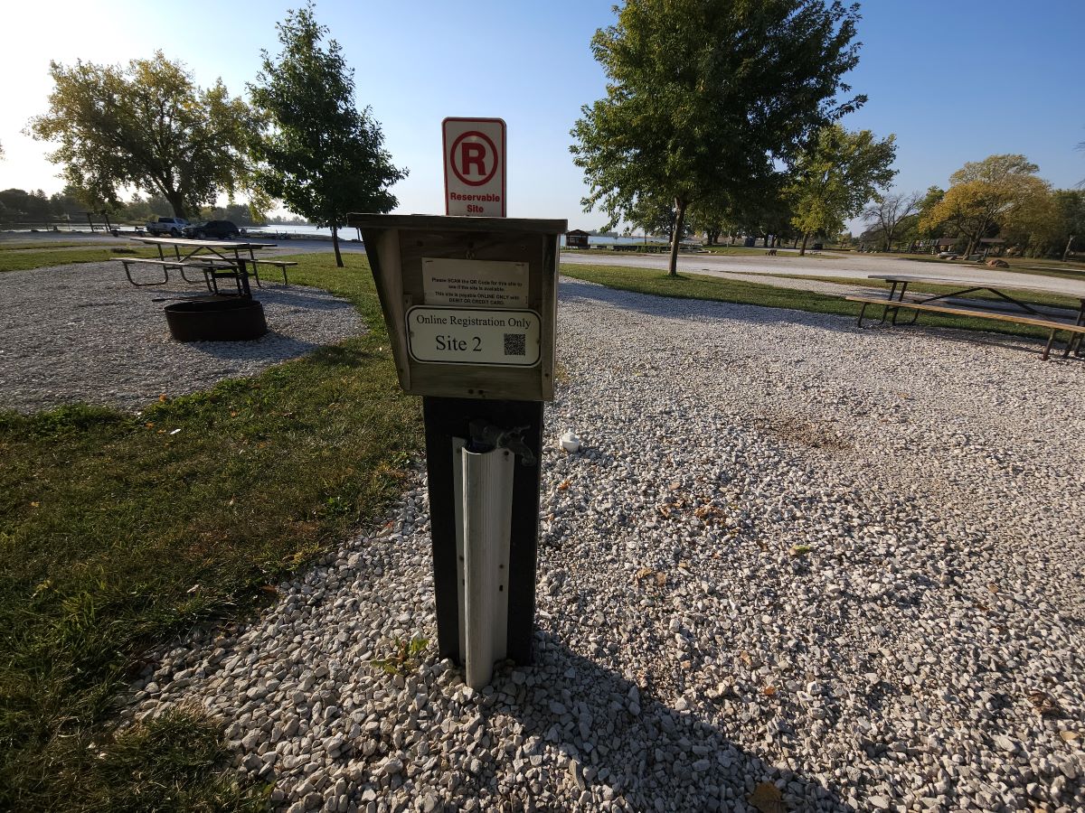 Site 2 - pedestal with water, electric and sewer hookup; pull through site 