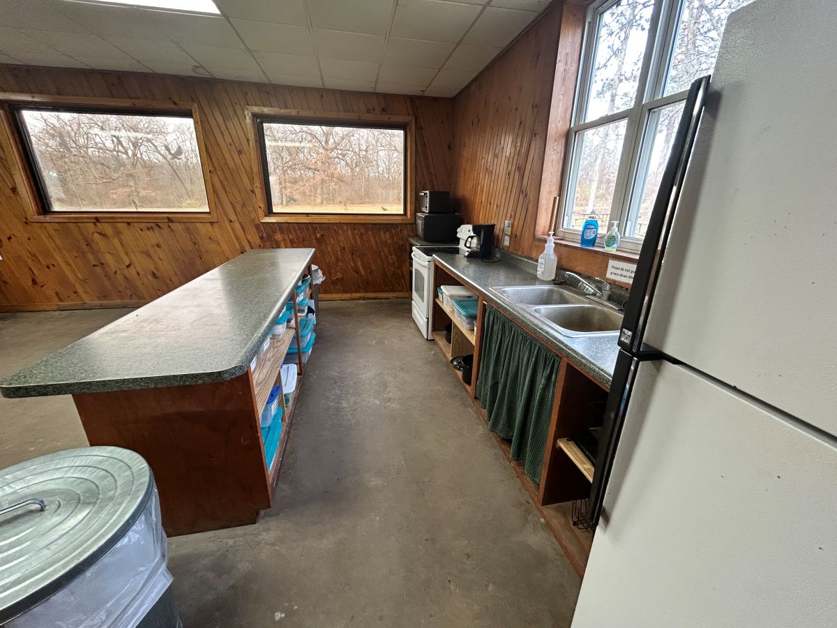 Langwood Education Center lodge kitchenette behind the counter